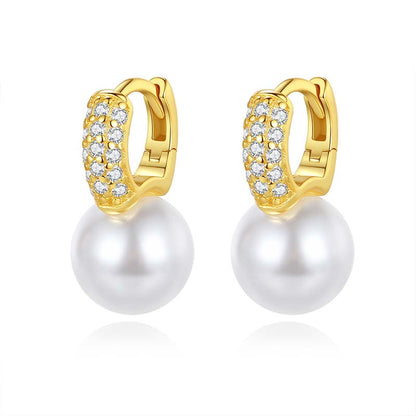 1 Pair Simple Style Commute Color Block Inlay Sterling Silver Pearl Zircon Earrings