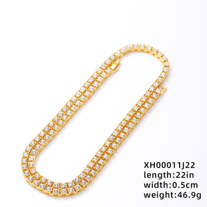 Hip-hop Round Copper Zircon Bracelets Necklace In Bulk