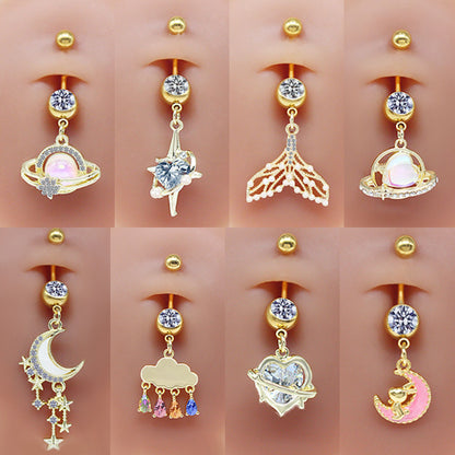 Casual Cute Commute Sunflower Starry Sky Snowflake Stainless Steel Copper Plating Inlay Rhinestones Zircon White Gold Plated Gold Plated Belly Ring