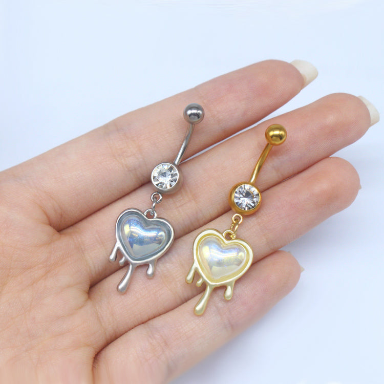 Sweet Artistic Cross Round Heart Shape Stainless Steel Copper Plating Inlay Rhinestones White Gold Plated Gold Plated Belly Ring