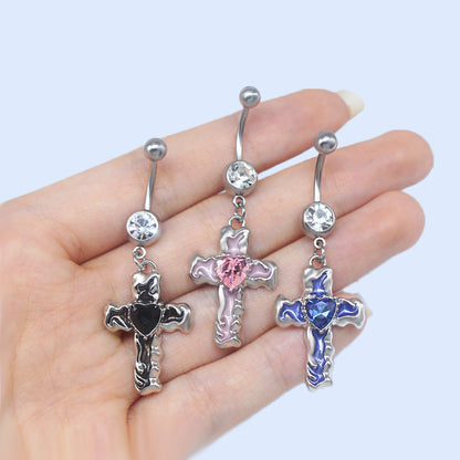 Sweet Artistic Cross Round Heart Shape Stainless Steel Copper Plating Inlay Rhinestones White Gold Plated Gold Plated Belly Ring