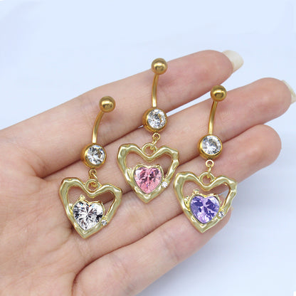 Sweet Artistic Cross Round Heart Shape Stainless Steel Copper Plating Inlay Rhinestones White Gold Plated Gold Plated Belly Ring