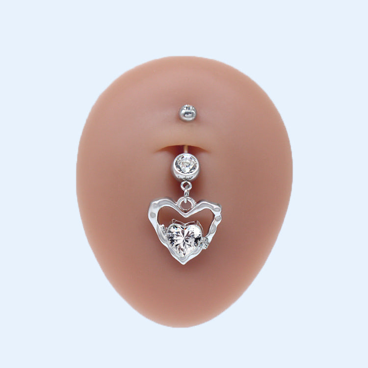 Sweet Artistic Cross Round Heart Shape Stainless Steel Copper Plating Inlay Rhinestones White Gold Plated Gold Plated Belly Ring