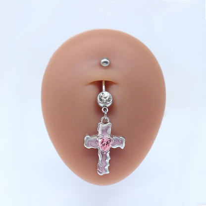 Sweet Artistic Cross Round Heart Shape Stainless Steel Copper Plating Inlay Rhinestones White Gold Plated Gold Plated Belly Ring