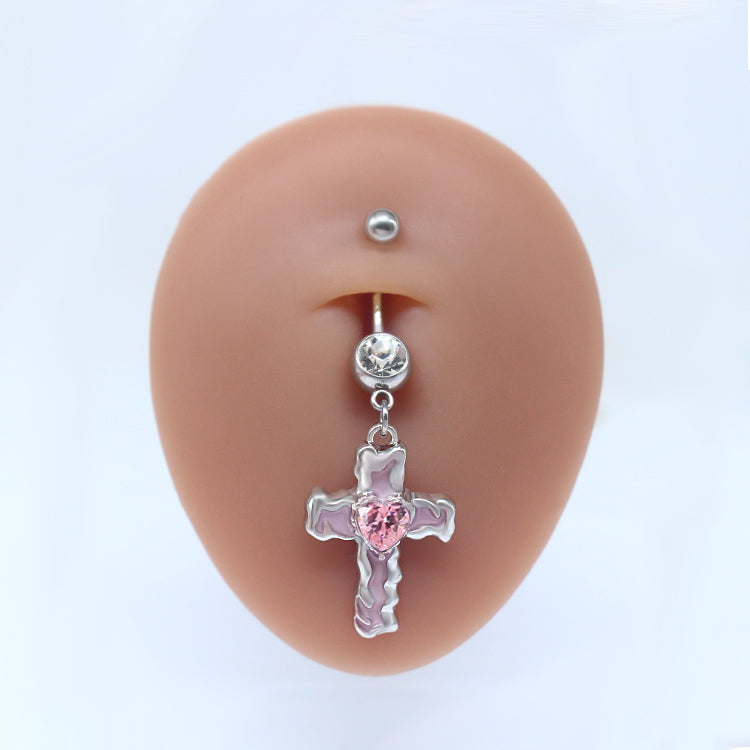 Sweet Artistic Cross Round Heart Shape Stainless Steel Copper Plating Inlay Rhinestones White Gold Plated Gold Plated Belly Ring