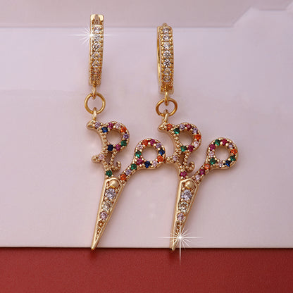 1 Pair Elegant Sweet Scissors Plating Inlay Copper Zircon 18k Gold Plated Drop Earrings