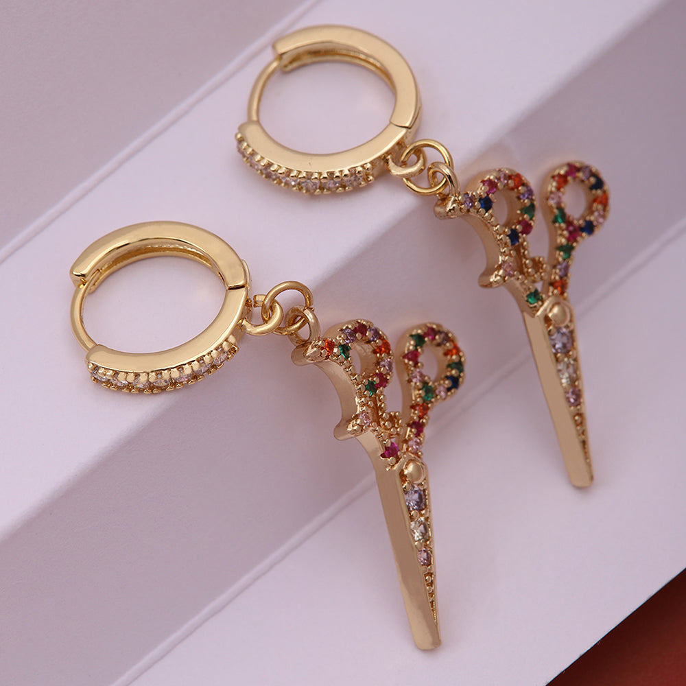 1 Pair Elegant Sweet Scissors Plating Inlay Copper Zircon 18k Gold Plated Drop Earrings