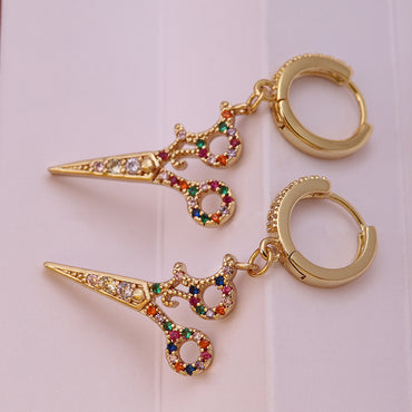 1 Pair Elegant Sweet Scissors Plating Inlay Copper Zircon 18k Gold Plated Drop Earrings