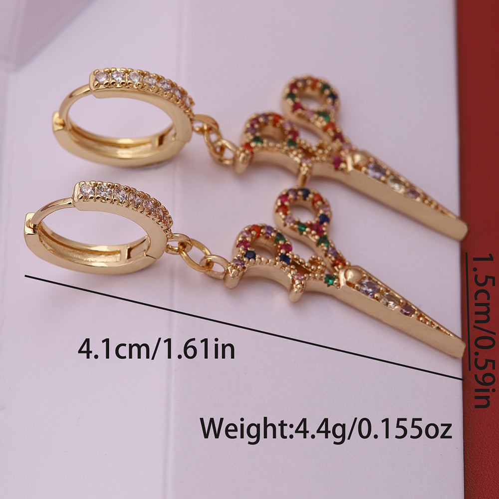 1 Pair Elegant Sweet Scissors Plating Inlay Copper Zircon 18k Gold Plated Drop Earrings