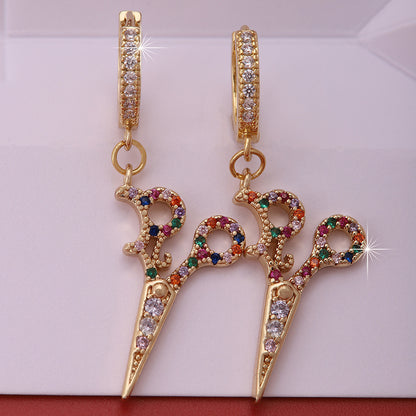 1 Pair Elegant Sweet Scissors Plating Inlay Copper Zircon 18k Gold Plated Drop Earrings