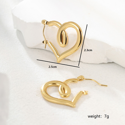 1 Pair Fashion Geometric Heart Shape Plating Stainless Steel 18k Gold Plated Earrings