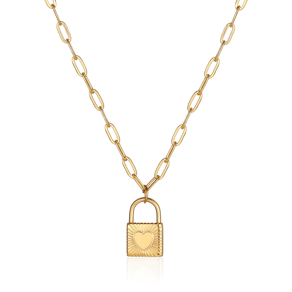 Ig Style Simple Style Lock Stainless Steel Plating 18k Gold Plated Pendant Necklace