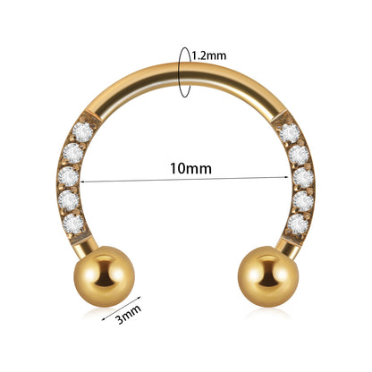 Vacation U Shape Stainless Steel Plating Zircon Nose Ring