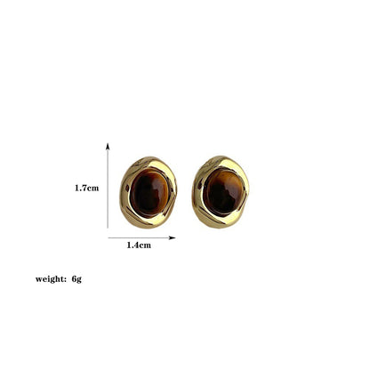 1 Piece Vintage Style Geometric Oval Plating Inlay Copper Natural Stone 14k Gold Plated White Gold Plated Ear Studs