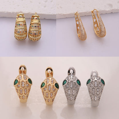 1 Pair Ig Style Hip-hop Streetwear Solid Color Snake Plating Inlay Copper Zircon 18k Gold Plated Silver Plated Earrings