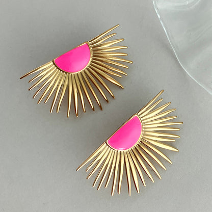 1 Pair Casual Vacation Simple Style Semicircle Enamel Plating Stainless Steel Gold Plated Ear Studs