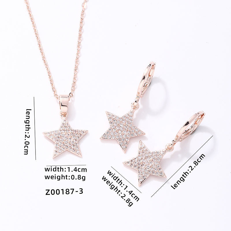 Hip-hop Simple Style Pentagram Copper Rose Gold Plated White Gold Plated Gold Plated Zircon Jewelry Set In Bulk