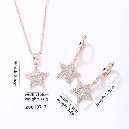 Hip-hop Simple Style Pentagram Copper Rose Gold Plated White Gold Plated Gold Plated Zircon Jewelry Set In Bulk