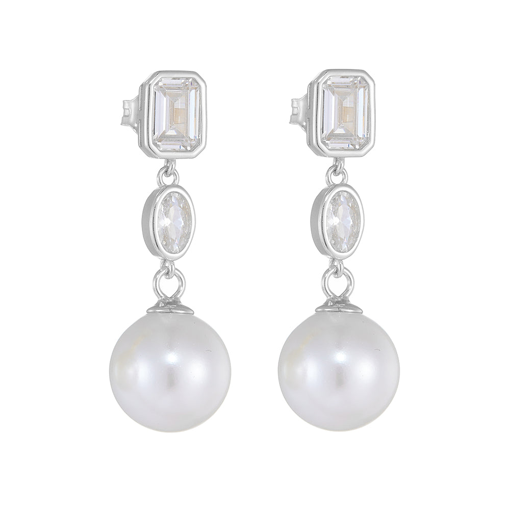 1 Pair Ig Style Sweet Round Square Oval Plating Inlay Sterling Silver Pearl Zircon 14k Gold Plated Rhodium Plated Drop Earrings