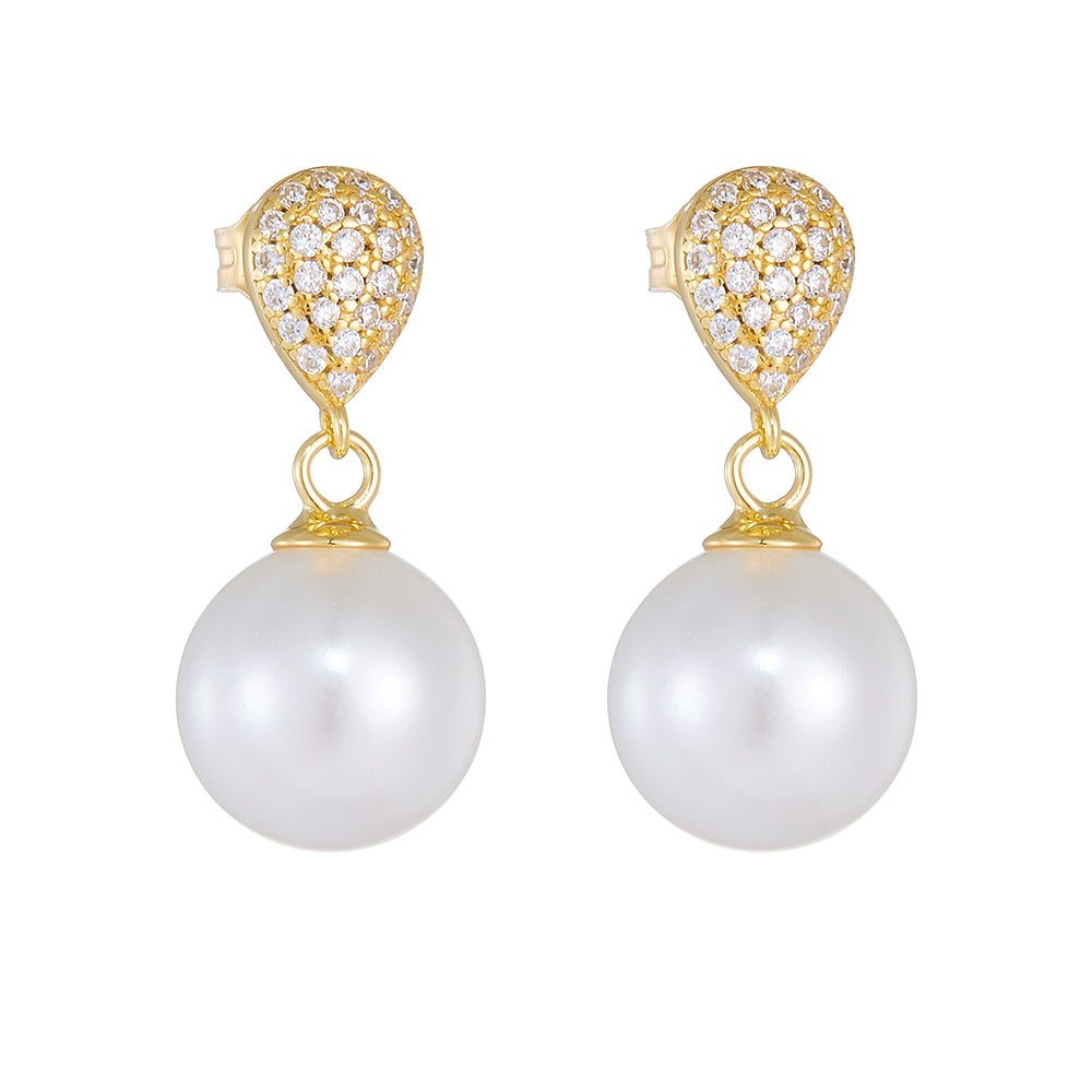 1 Pair Ig Style Sweet Water Droplets Solid Color Plating Inlay Sterling Silver Pearl Zircon 14k Gold Plated Rhodium Plated Drop Earrings