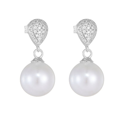 1 Pair Ig Style Sweet Water Droplets Solid Color Plating Inlay Sterling Silver Pearl Zircon 14k Gold Plated Rhodium Plated Drop Earrings