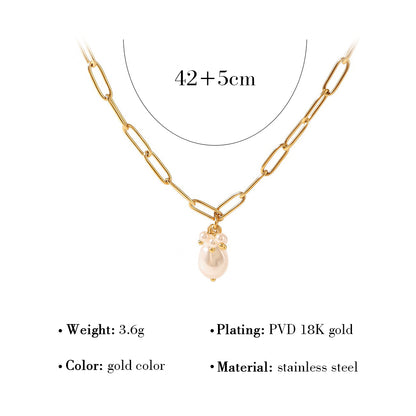 Ig Style Round Oval Heart Shape Stainless Steel Imitation Pearl Plating Inlay Shell 18k Gold Plated Pendant Necklace