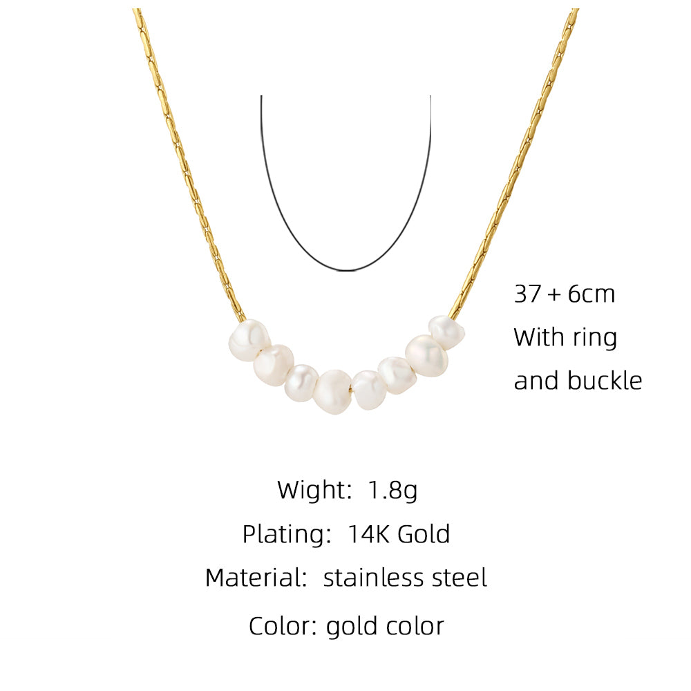 Ig Style Round Oval Heart Shape Stainless Steel Imitation Pearl Plating Inlay Shell 18k Gold Plated Pendant Necklace