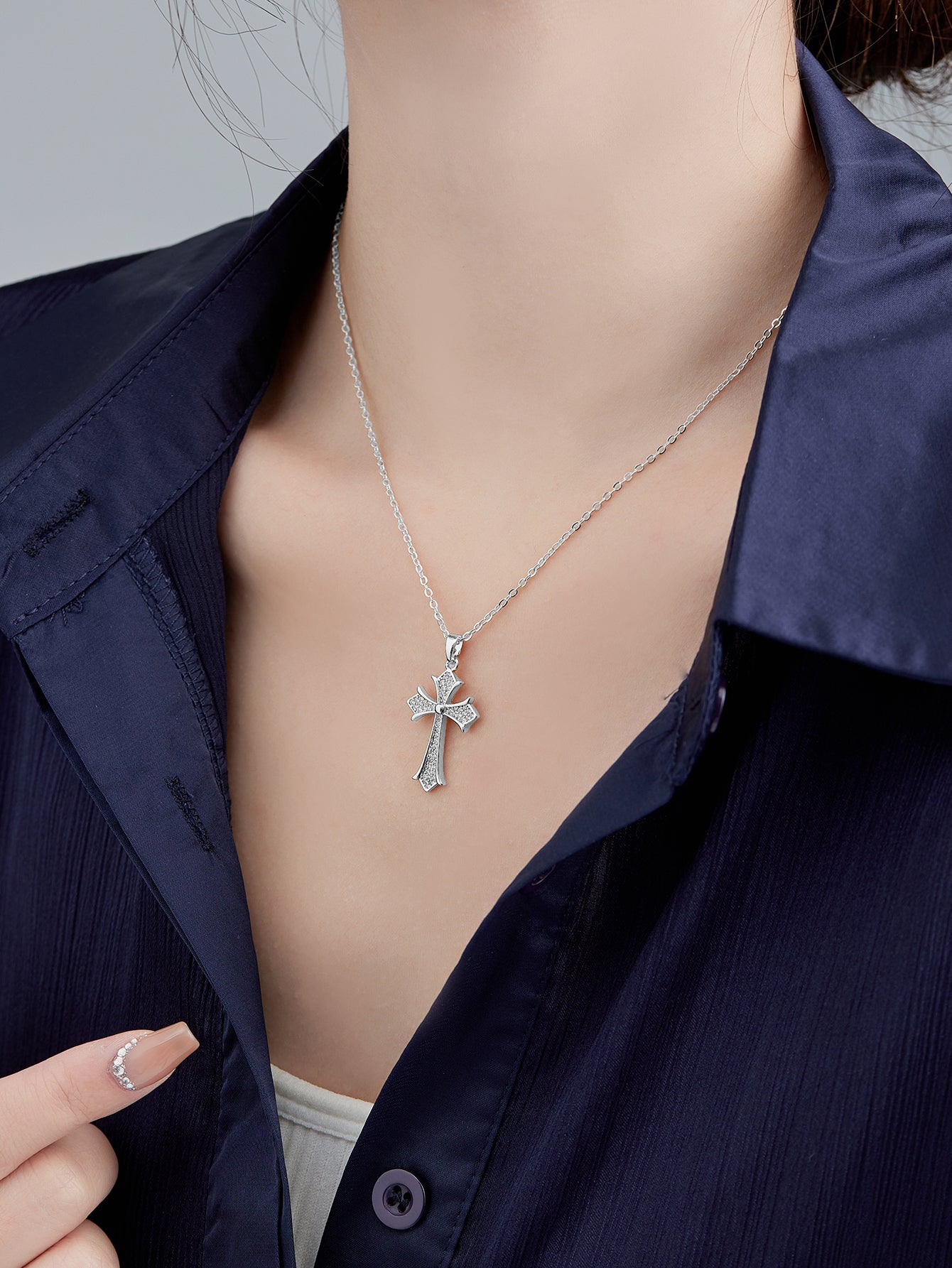 Simple Style Cross Stainless Steel Copper Zircon Pendant Necklace In Bulk