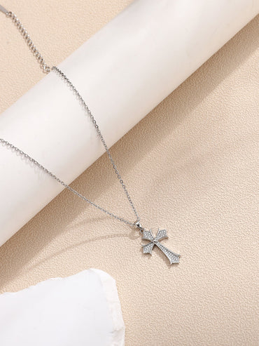 Simple Style Cross Stainless Steel Copper Zircon Pendant Necklace In Bulk