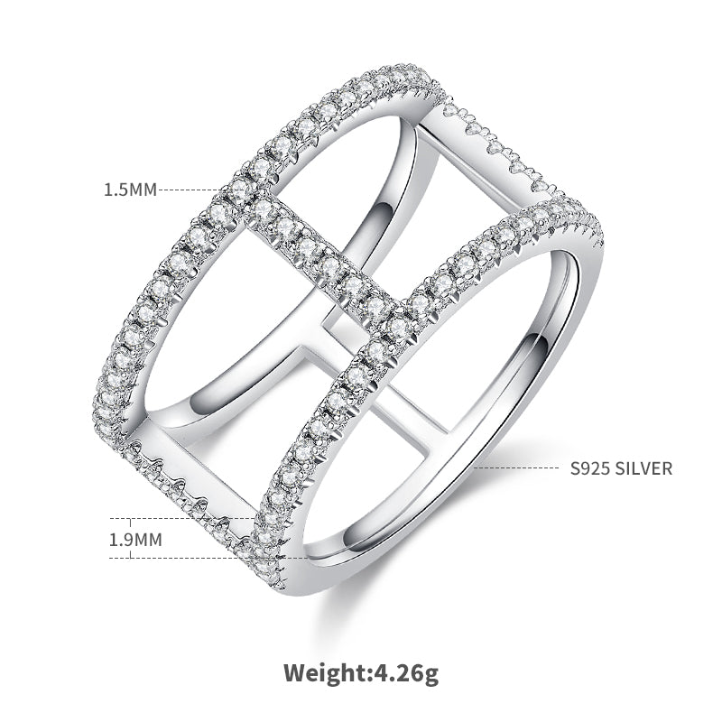 Simple Style Geometric Sterling Silver Rhodium Plated Silver Plated Moissanite Rings In Bulk