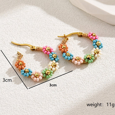 1 Pair Vacation Flower Plating Stainless Steel Plastic 18k Gold Plated Hoop Earrings