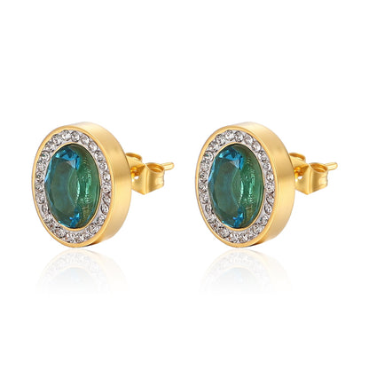 1 Pair Elegant Luxurious French Style Oval Plating Inlay Stainless Steel Zircon 18k Gold Plated Ear Studs