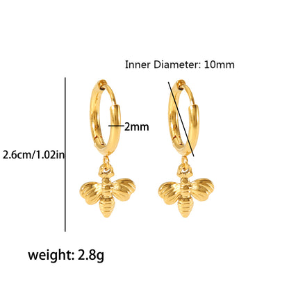 1 Pair Vintage Style Sun Bee Butterfly Polishing Plating Stainless Steel 18k Gold Plated Drop Earrings