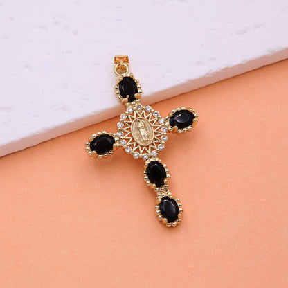 Simple Style Classic Style Cross Copper 18k Gold Plated Zircon Necklace Pendant In Bulk