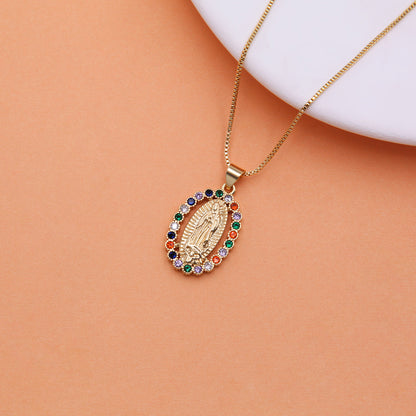 Vintage Style Virgin Mary Copper 18k Gold Plated Zircon Pendant Necklace In Bulk