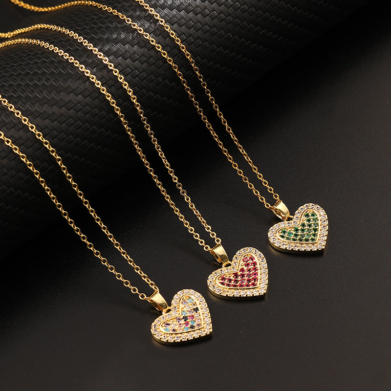 Copper Simple Style Heart Shape Inlay Zircon Pendant Necklace