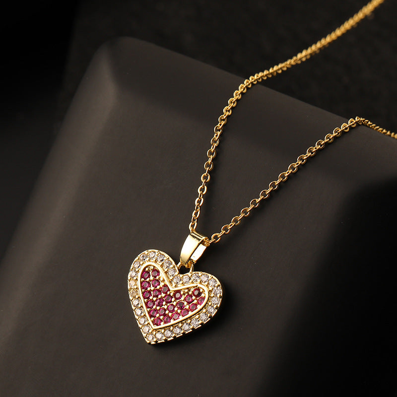 Copper Simple Style Heart Shape Inlay Zircon Pendant Necklace