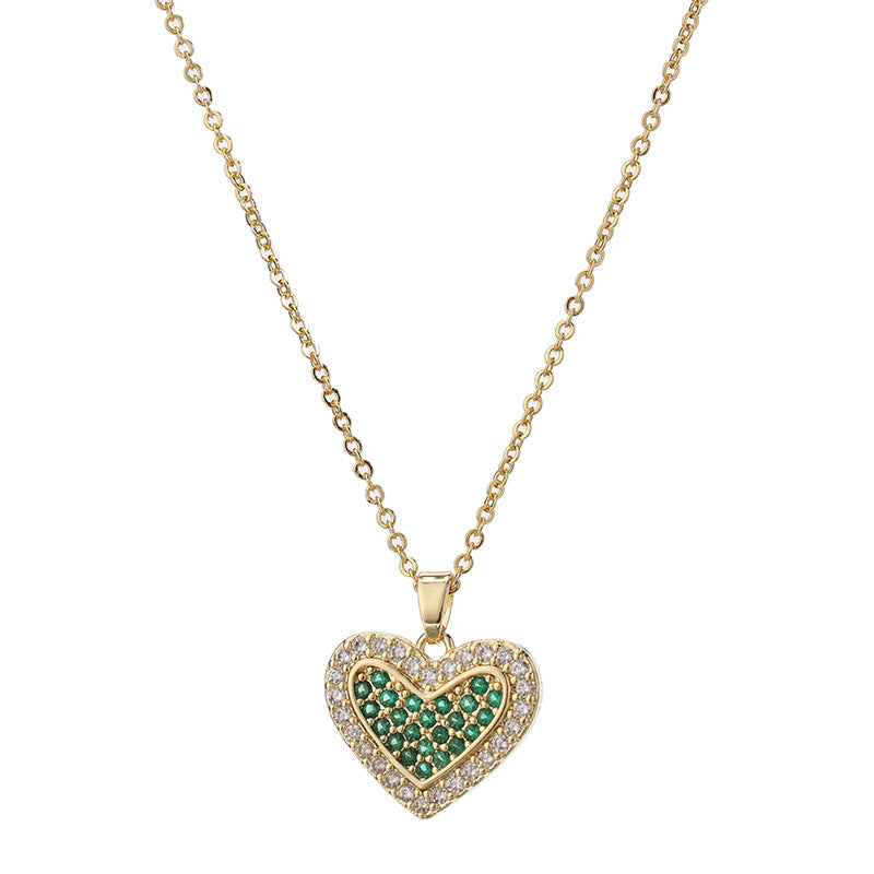 Copper Simple Style Heart Shape Inlay Zircon Pendant Necklace