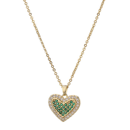 Copper Simple Style Heart Shape Inlay Zircon Pendant Necklace