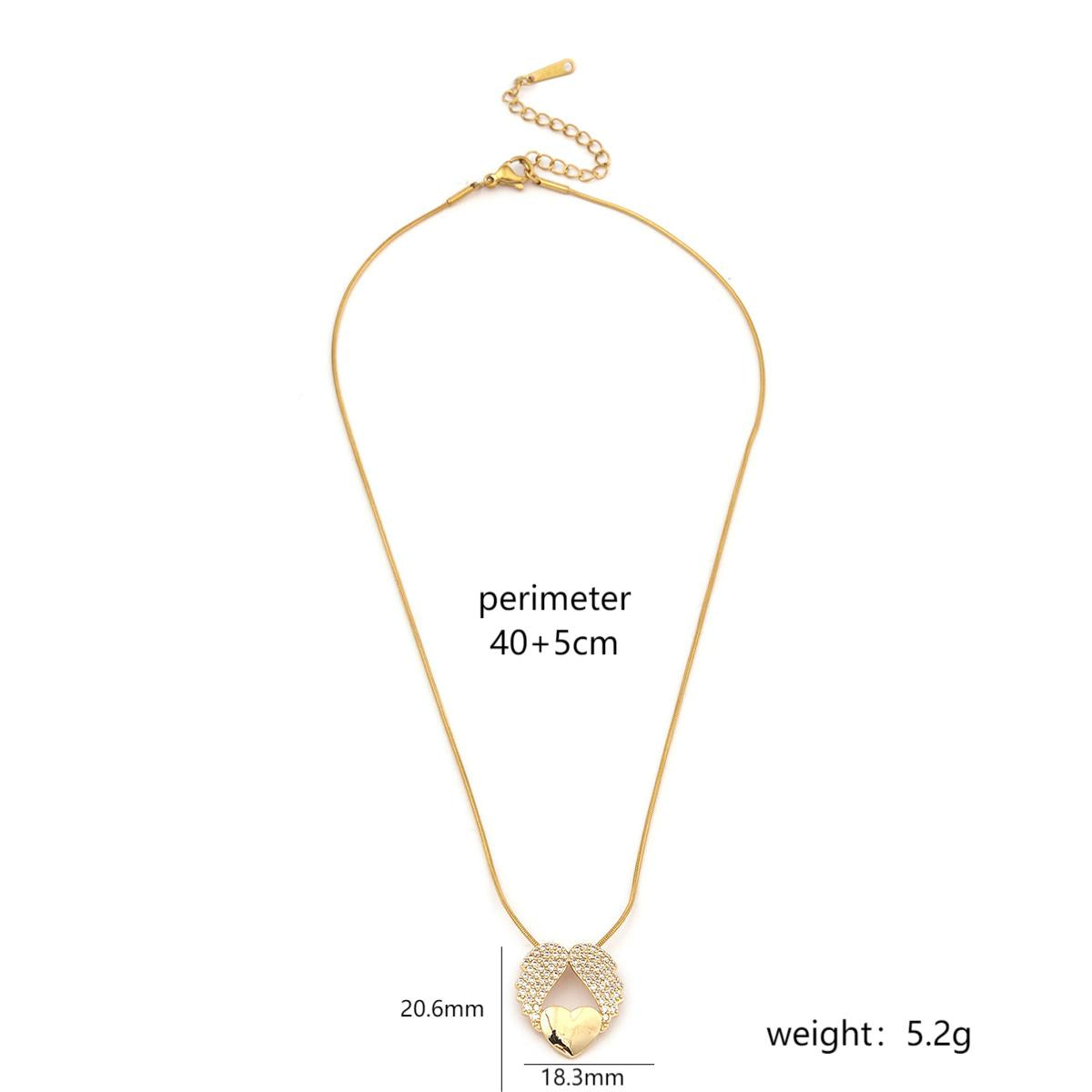 Vintage Style Heart Shape Wings Stainless Steel Plating Inlay Zircon 18k Gold Plated Pendant Necklace