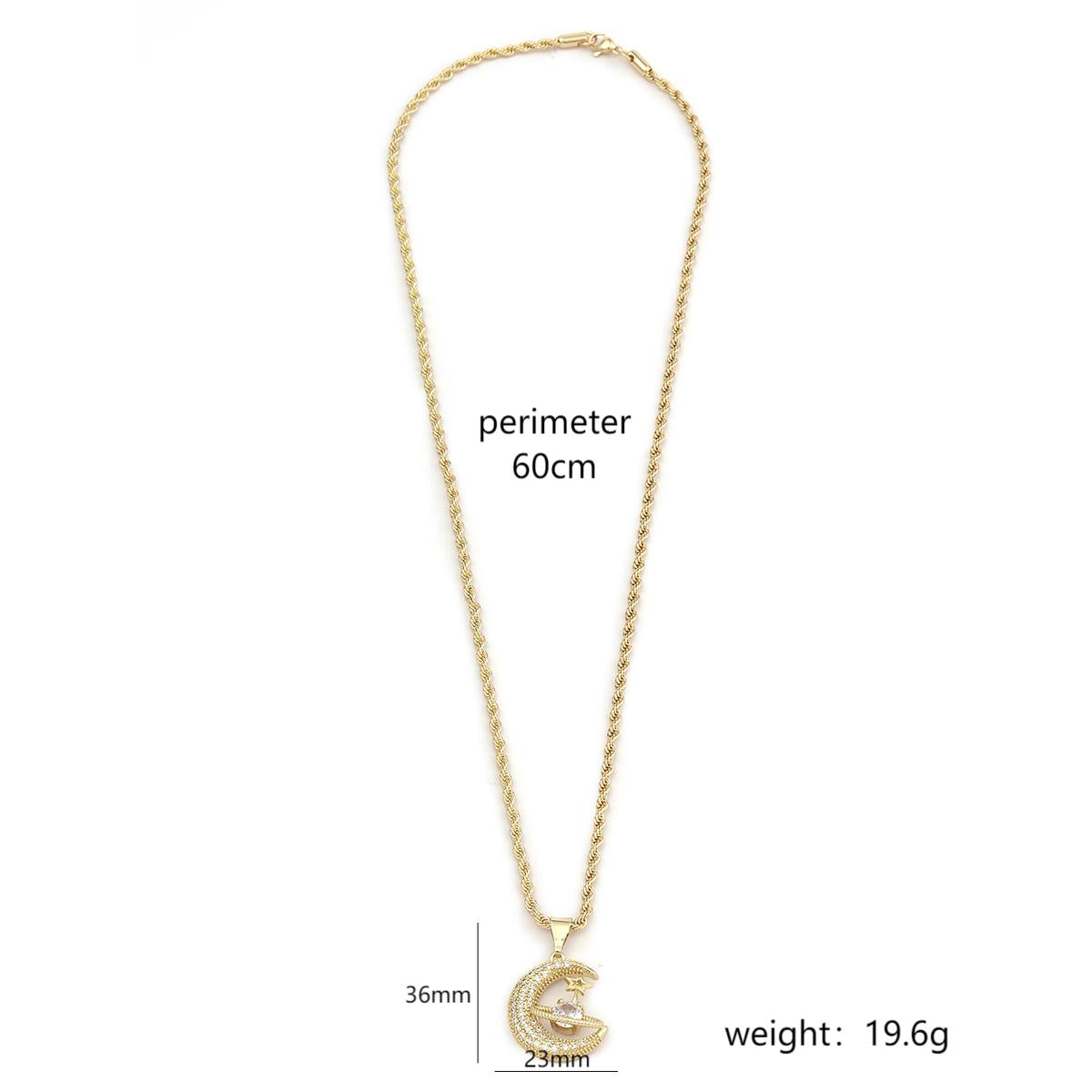 Stainless Steel 18K Gold Plated Elegant Simple Style Commute Star Moon Polishing Inlay Zircon Pendant Necklace