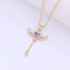 Elegant Sweet Heart Shape Wings Copper 18k Gold Plated Zircon Pendant Necklace In Bulk