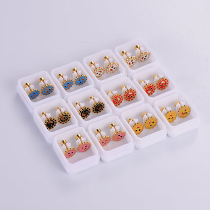 12 Pairs Casual Cute Simple Style Animal Devil's Eye Fruit Sequins Plating Inlay Stainless Steel Acrylic Turquoise Shell 18k Gold Plated Ear Studs