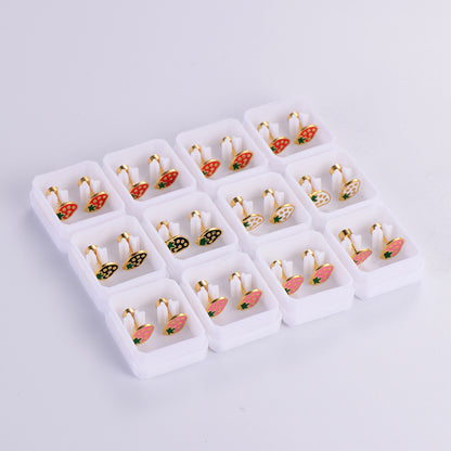 12 Pairs Casual Cute Simple Style Animal Devil's Eye Fruit Sequins Plating Inlay Stainless Steel Acrylic Turquoise Shell 18k Gold Plated Ear Studs