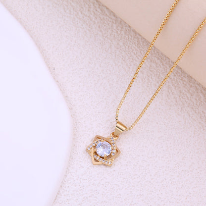 Simple Style Commute Hexagram Water Droplets Hot Air Balloon Copper 18k Gold Plated Zircon Pendant Necklace In Bulk