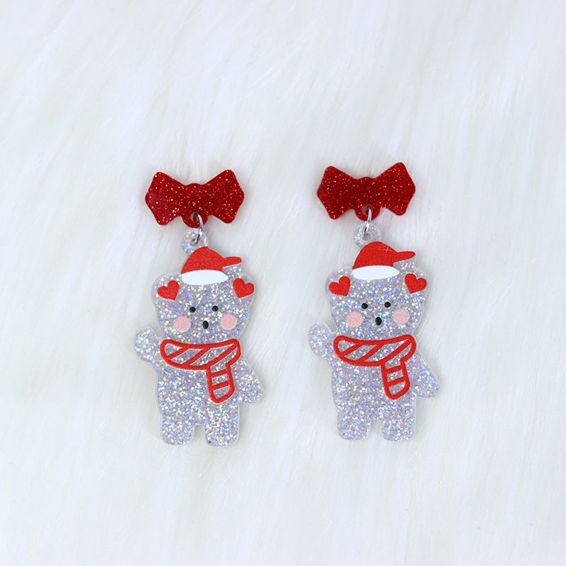 1 Pair Cute Sweet Santa Claus Candle Snowman Printing Arylic Drop Earrings