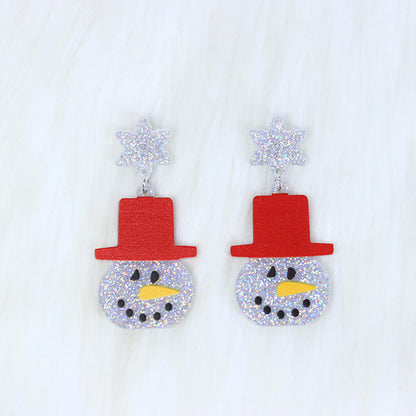 1 Pair Cute Sweet Santa Claus Candle Snowman Printing Arylic Drop Earrings