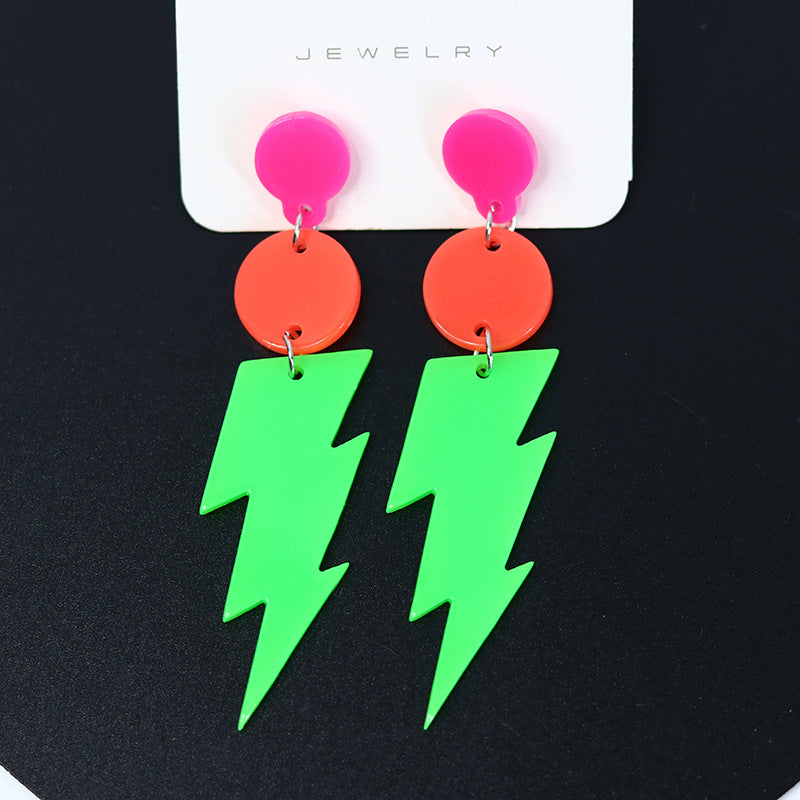 1 Pair Sweet Round Lightning Spray Paint Arylic Drop Earrings