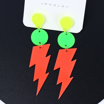 1 Pair Sweet Round Lightning Spray Paint Arylic Drop Earrings