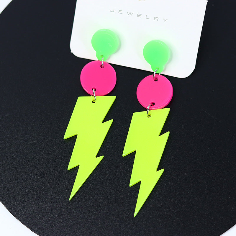 1 Pair Sweet Round Lightning Spray Paint Arylic Drop Earrings